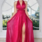 Vestido Halter en Línea A con Abertura en la Pierna (Varios Colores)