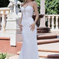 Vestido de Novia Corte Sirena con Detalles Brillosos sin hombros Color White