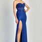 Vestido Recto con Abertura Corsé Bordado color Red y Royal Blue