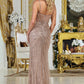 Vestido Línea Recta con Detalles Brillosos y con Tirantes color Mocha Gold