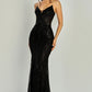 Vestido Corte Recto con Detalles de Brillos con Escote V (Varios Colores)