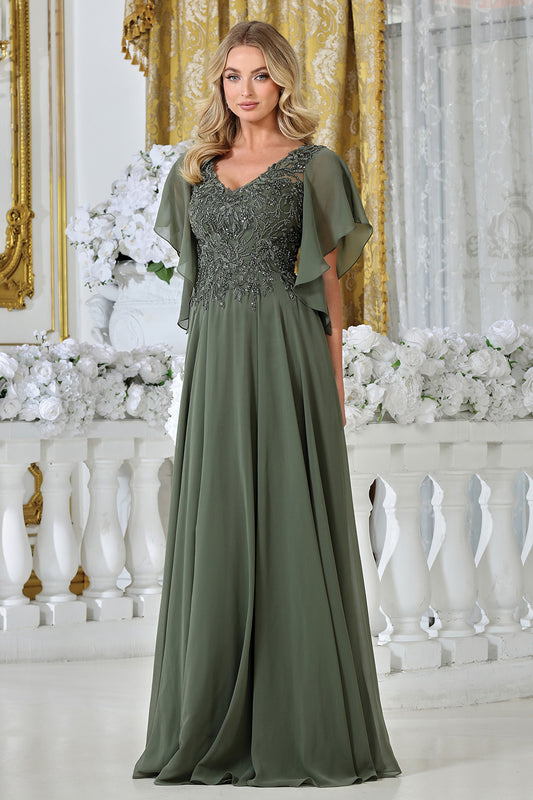 Vestido Corte en A, Escote Bordado en V con Manga (Varios Colores)