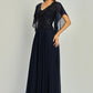 Vestido Corte en A, Escote Bordado en V con Manga (Varios Colores)