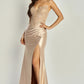 Vestido de Satín brilloso con Straple decorado. (Varios Colores)