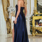 Vestido de Satín brilloso con Straple decorado. (Varios Colores)