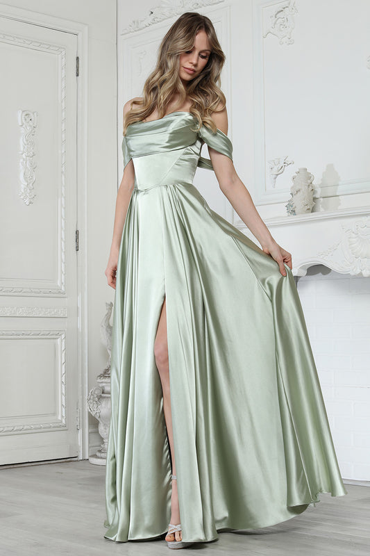 Vestido Corte en A de satén Con abertura en la Pierna Con Cntas Ajustables en la Espalda. (Varios Colores)