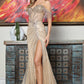 Vestido Corte recto con Adonos Brillantes y Abertura en la Pierna
