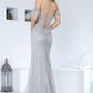 Vestido Corte recto con Adonos Brillantes y Abertura en la Pierna