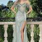 Vestido Corte recto con Adonos Brillantes y Abertura en la Pierna