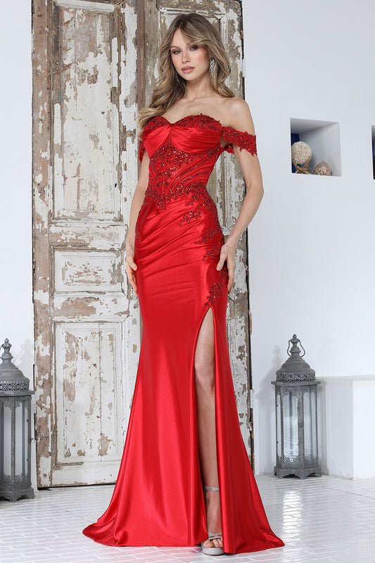 Vestido Entalla Con Corpiño Transparente y Laterales Bordados, Escote Corazón, Con Hombros Descubiertos (Tres Colores)