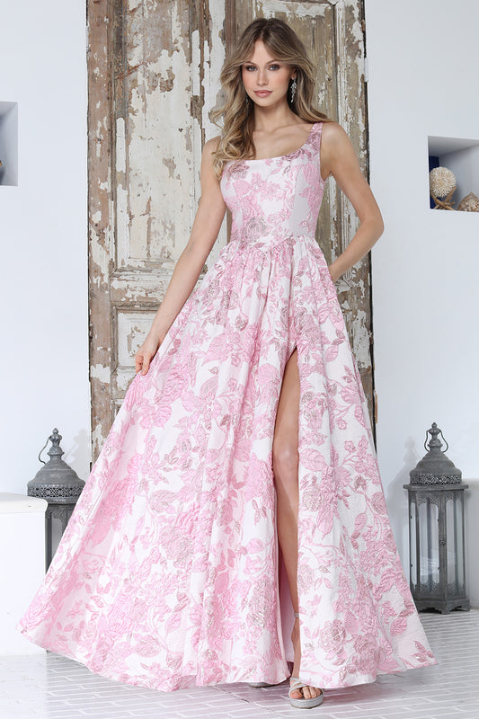 Vestido Corte en A Con decoraciones de Flores  y con Abertura en la Pierna (Varios Colores)