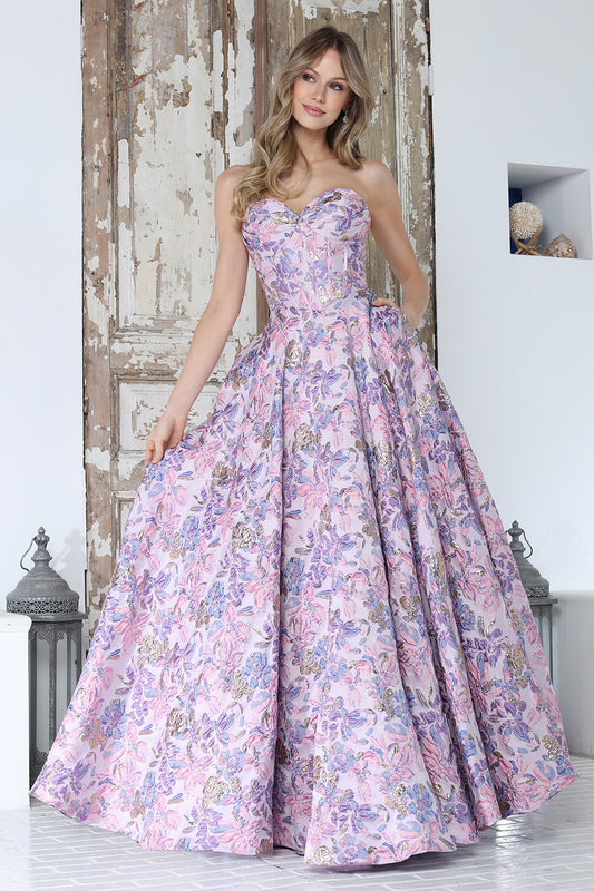 Vestido Corte A, Escote Corazón con Estampado Floral (Tres Colores)