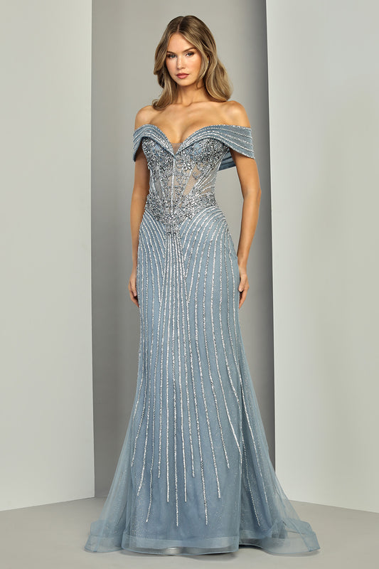 Vestido Entallado con Escote Corazón, Mangas Caídas, Corpiño Bordado con Aplicaciones, Varios Colores