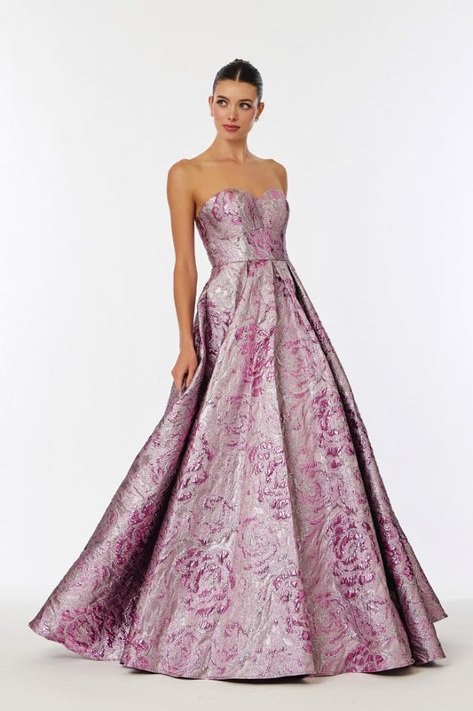 Vestido Estampado en Corte A, al Hombro con Escote de Corazón, Color Mauve Print
