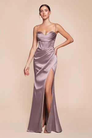 Vestido de Noche con Corsé Ajustable y Tela Satinada (Varios Colores)