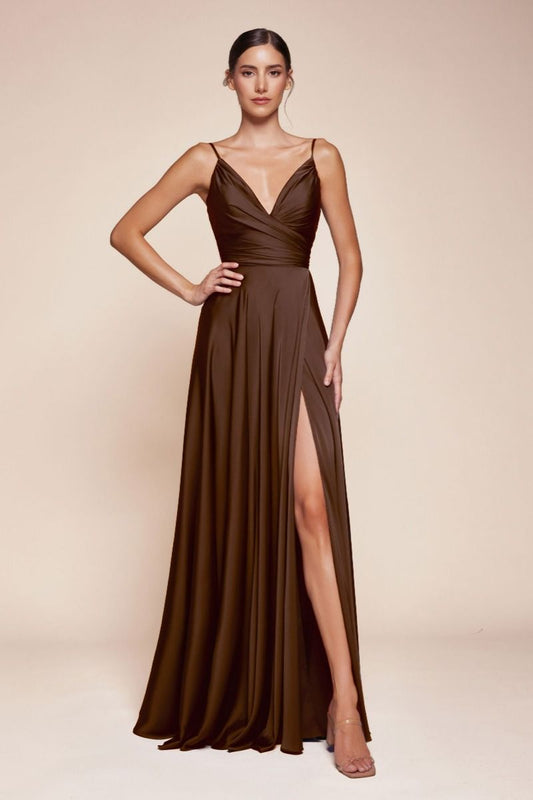 Vestido de Dama de Honor corte A con Tela Satinada y Lazos Ajustables (Varios Colores)