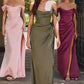 Vestido de Satín con Hombro Descubierto (Varios Colores)
