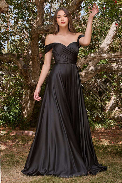 Vestido en Línea A de Satén con Hombro descubierto (Varios Colores)