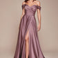 Vestido en Línea A de Satén con Hombro descubierto  Curvy (Varios Colores)