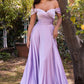 Vestido en Línea A de Satén con Hombro descubierto  Curvy (Varios Colores)