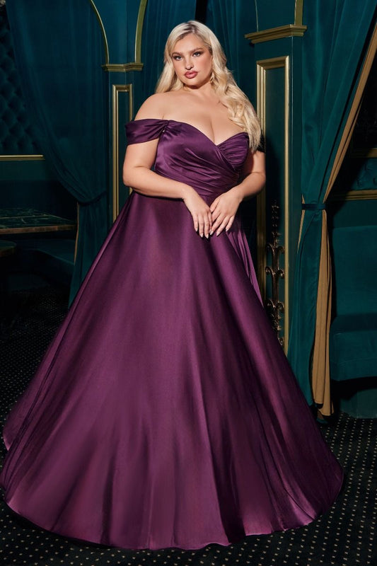 Vestido en Línea A de Satén con Hombro descubierto  Curvy (Varios Colores)