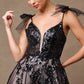 Vestido de Noche Línea A Con Escote Corazón, bolsillo laterales y cordones en la Espalda Color Black Nude.