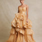 Vestido de Fiesta de Tul Brilloso con Falda Desmontable, Color Gold