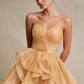 Vestido de Fiesta de Tul Brilloso con Falda Desmontable, Color Gold