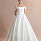 Vestido de Novia con Hombros Descubiertos y Escote Redondo, Color Off White