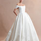 Vestido de Novia con hombros descubiertos, escote redondo y bolsillos laterales Color Off White