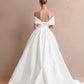 Vestido de Novia con Hombros Descubiertos y Escote Redondo, Color Off White