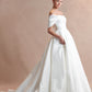 Vestido de Novia con Hombros Descubiertos y Escote Redondo, Color Off White