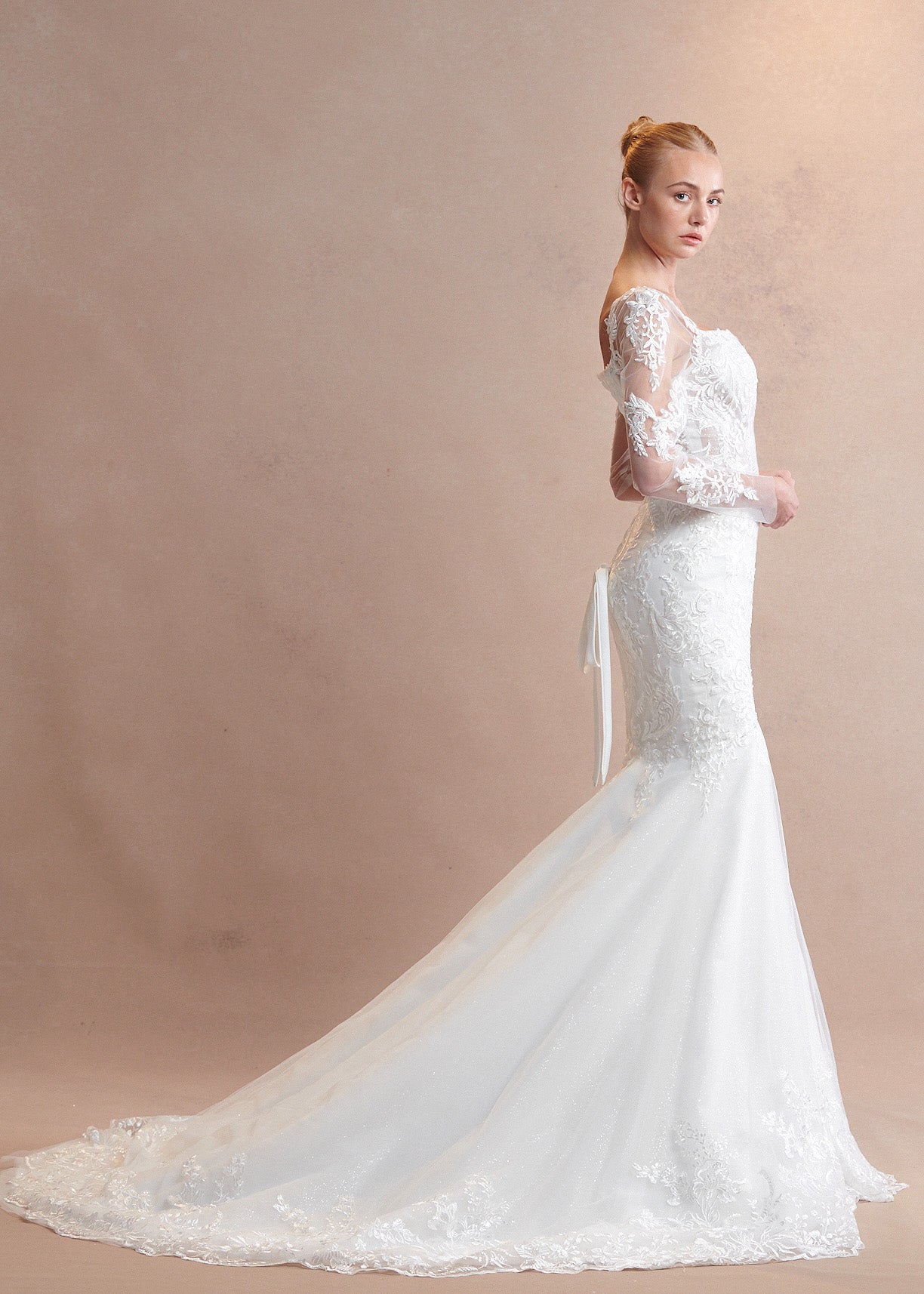 Vestido de Novia Manga Larga y Escote Corazón