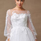 Vestido de Novia Línea A Con Manga Larga de Tul Con Decoraciones de Encaje Color Off White.