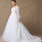 Vestido de Novia Línea A Con Manga Larga de Tul Con Decoraciones de Encaje Color Off White.