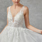 Vestido de Novia en Línea A de Tul con Aplicaciones de Encaje Y Cuello en V Color Off White