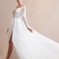 Vestido de Novia en Linea A en Encaje con Apertura en Pierna, Color Off White