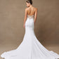 Vestido de Novia de Satén Elástico con Espalda de Encaje y Botones, Color Off White