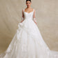 Vestido de Novia de Tul Bordado, Falda con Olanes y Manga Larga, Color Off White