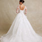 Vestido de Novia de Tul Bordado, Falda con Olanes y Manga Larga, Color Off White