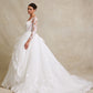 Vestido de Novia de Tul Bordado, Falda con Olanes y Manga Larga, Color Off White