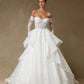 Vestido de Novia de Tul y Encaje Bordado con Lentejuelas con Hombros Descubiertos, Color Off White
