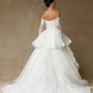 Vestido de Novia de Tul y Encaje Bordado con Lentejuelas con Hombros Descubiertos, Color Off White