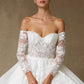 Vestido de Novia de Tul y Encaje Bordado con Lentejuelas con Hombros Descubiertos, Color Off White
