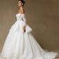 Vestido de Novia de Tul y Encaje Bordado con Lentejuelas con Hombros Descubiertos, Color Off White