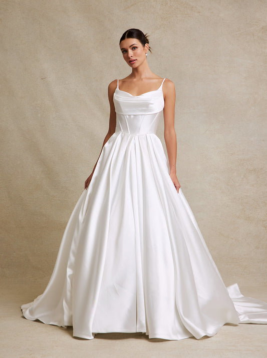 Vestido de Novia de Satén Corte A con Tirantes Color Off White