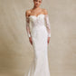 Vestido de Novia con Escote de Corazón Corte Sirena y con Manga Larga al Hombro Color Off White