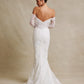 Vestido de Novia con Escote de Corazón Corte Sirena y con Manga Larga al Hombro Color Off White