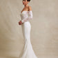 Vestido de Novia con Escote de Corazón Corte Sirena y con Manga Larga al Hombro Color Off White