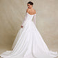 Vestido de Novia de Satén con Encaje Bordado, Manga Larga al Hombro, Color Off White